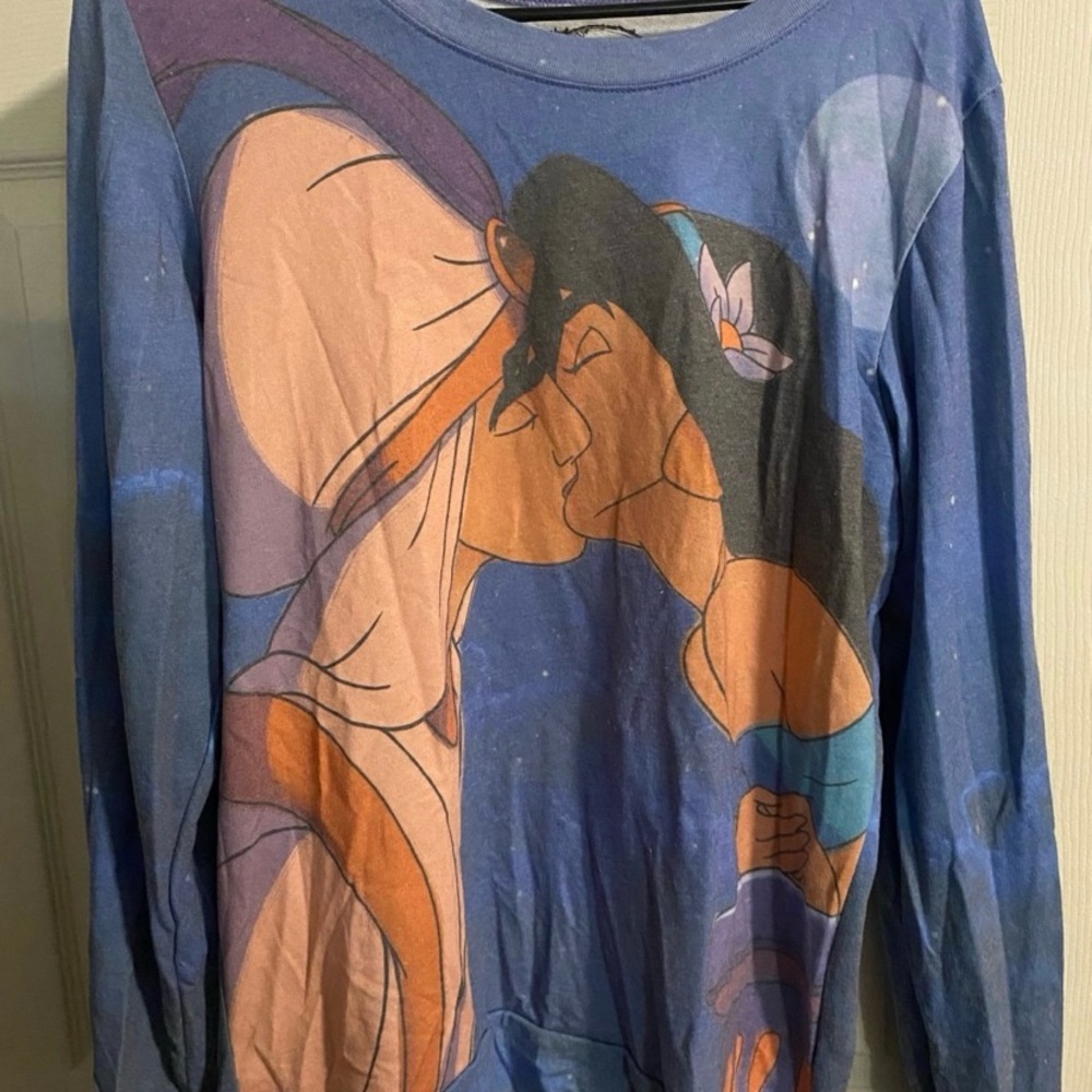 Disney Blue Long Sleeve Tee with Aladdin and Jasmine